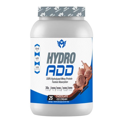 Hydro Add 100%Hydrolyzed Whey Protein Fastest Absorption-25Serv.-900G-Chocolate Ice Cream